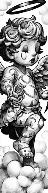 Free angel bookmark to color featuring cherubic angel coloring page